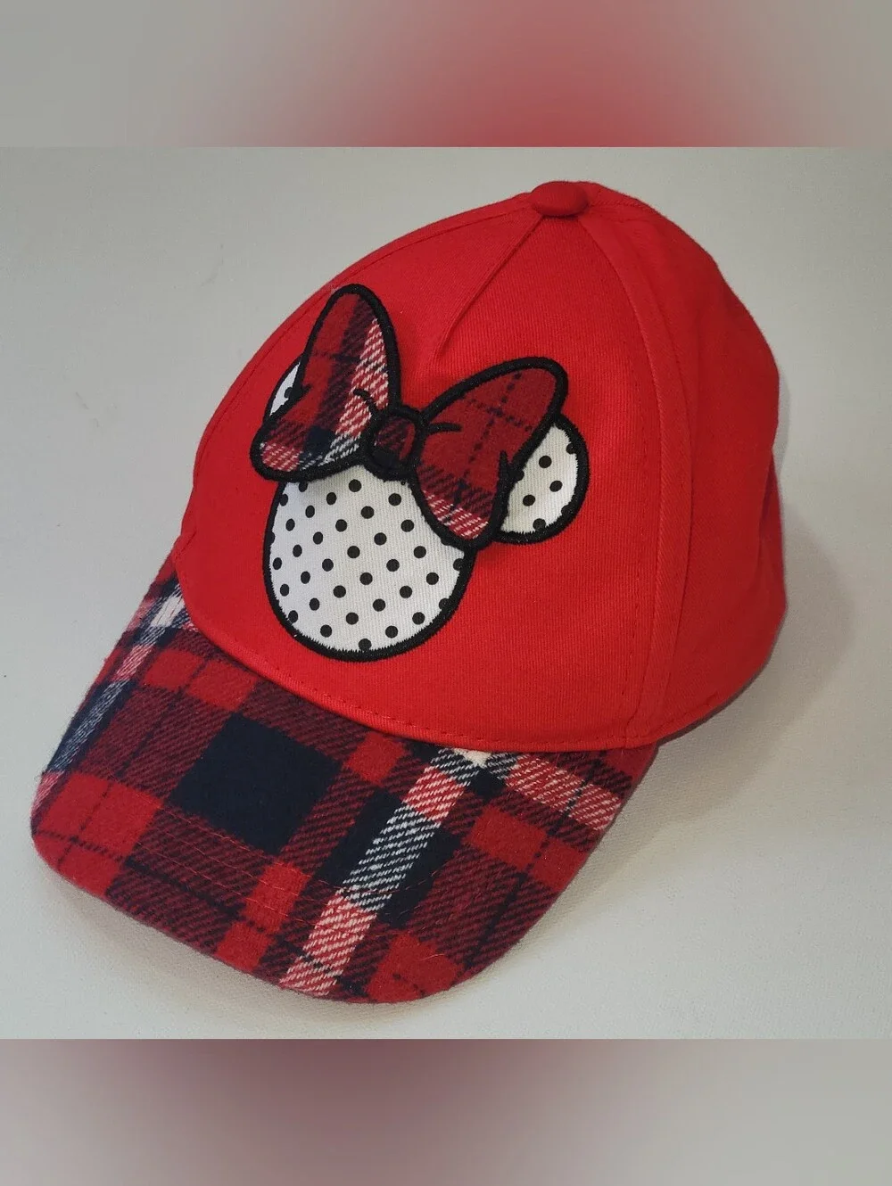 Disney Junior Minnie Mouse Red Plaid Bow Adjustable Girls Baseball Hat Cap
